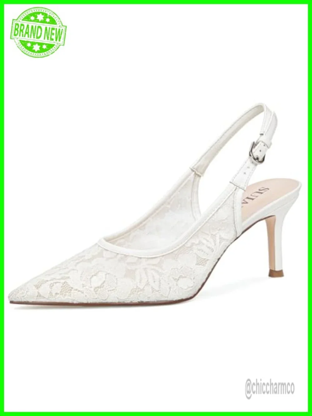 Wedding Kitten Heel Lace Mesh Slingback Pumps Bridal Shoes